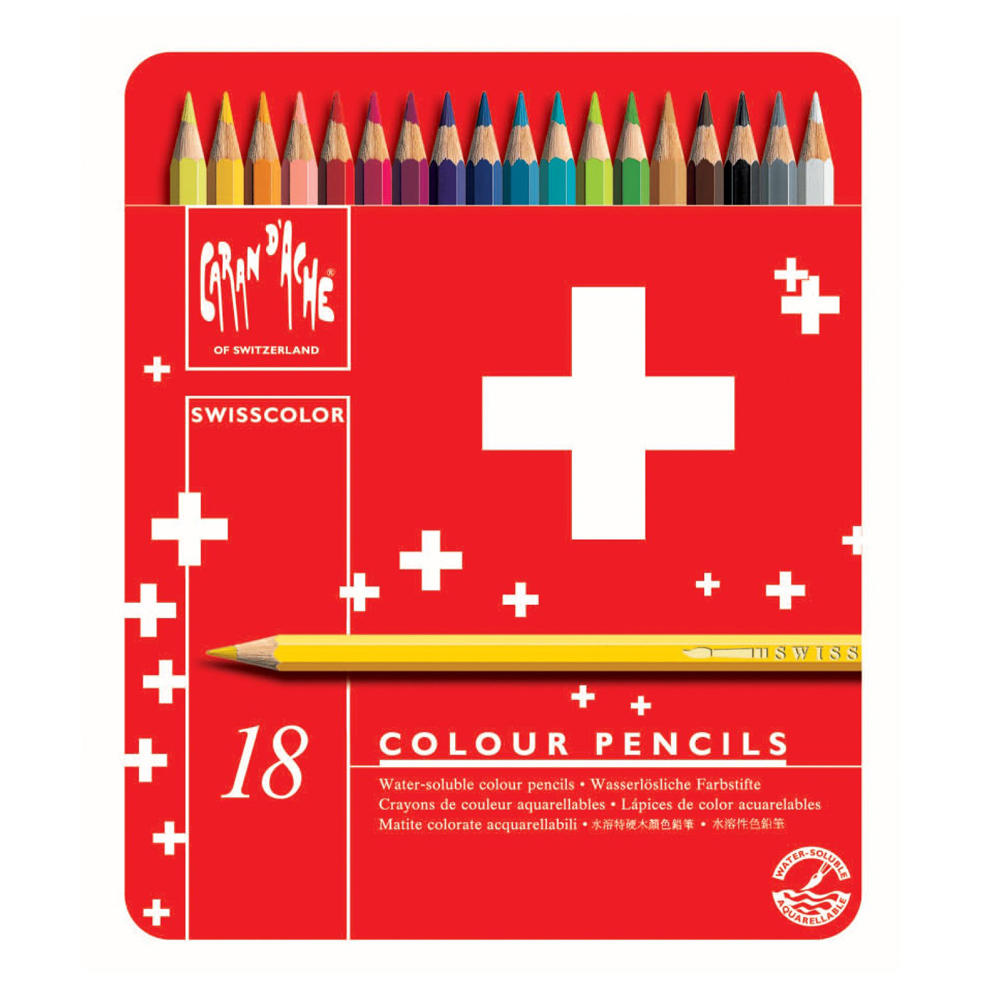 Caran d'Ache Swisscolour Water-Soluble Colour Pencils -18 colour 1285.718 –  ผู้นำเข้าและจำหน่ายอุปกรณ์ศิลปะ กระดาษวาดเขียน  ,พู่กัน,ขาตั้งวาดภาพ,กระดาษวาดเขียนสีน้ำ,สีน้ำมัน,สีอคริลิค,อุปกรณ์สำนักงาน,อุปกรณ์เขียนแบบ,อุปกรณ์โรงเรียน,อุปกรณ์งานอดิเรก